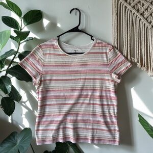 croft & barrow 100% Cotton Striped Tee in Pink, Cream & Coral